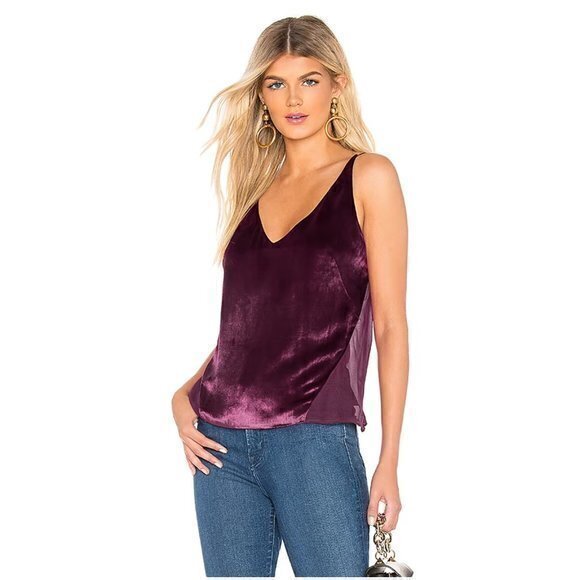 J Brand Lucy Sheer Back Velvet Tank In Aubergine - Picture 1 of 8